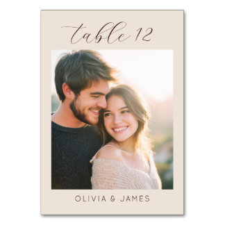 Intimate Beige Minimalist Photo Table Number