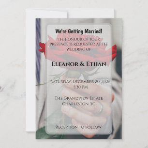 Intimate Close-Up Red Rose Engagement & Wedding Invitation