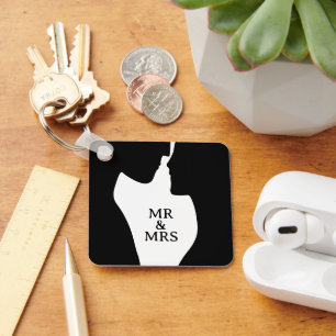 Intimate couple kissing silhouette Mr and Mrs Key Ring