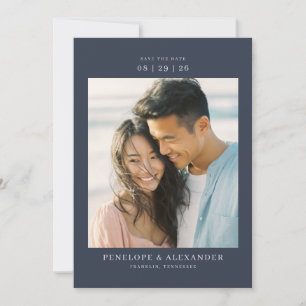 Intimate Navy Minimalist Photo Save The Date