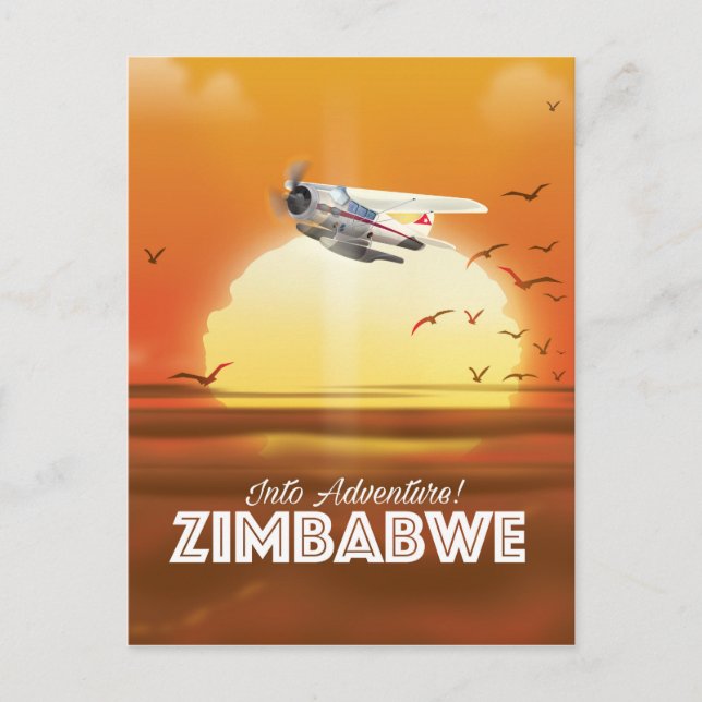 Into Adventure! Zimbabwe travel poster Postcard (Front)