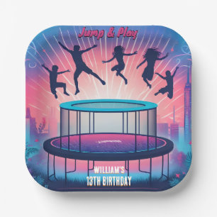 into boys kids cool trampoline Park 13th birthday Paper Plate