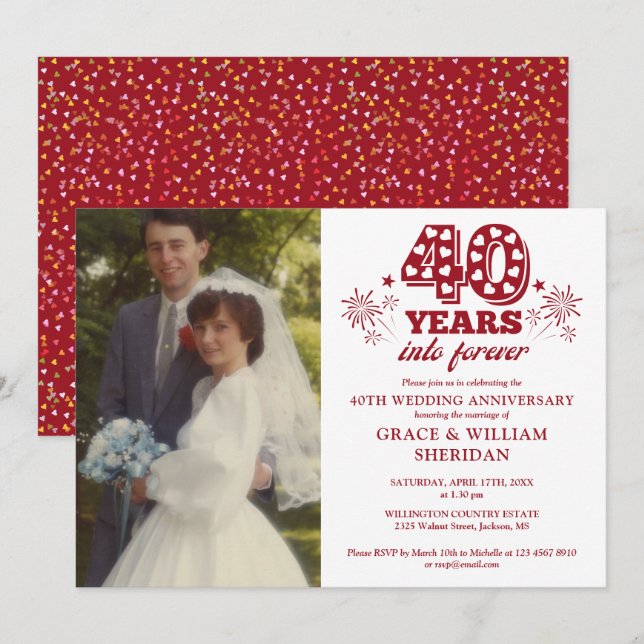 Into Forever 40th Wedding Anniversary Photo Invitation (Front/Back)