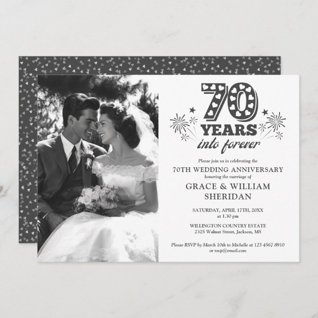 Into Forever 70th Wedding Anniversary Photo Invitation (Front/Back)