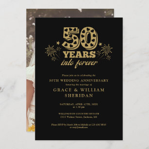 Into Forever Gold Black 50th Anniversary Photo Invitation