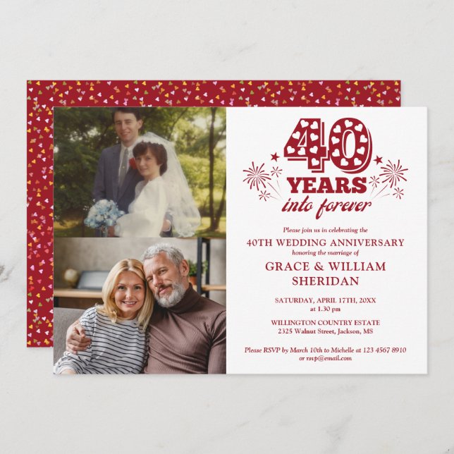 Into Forever Ruby 40th Wedding Anniversary 2 Photo Invitation (Front/Back)