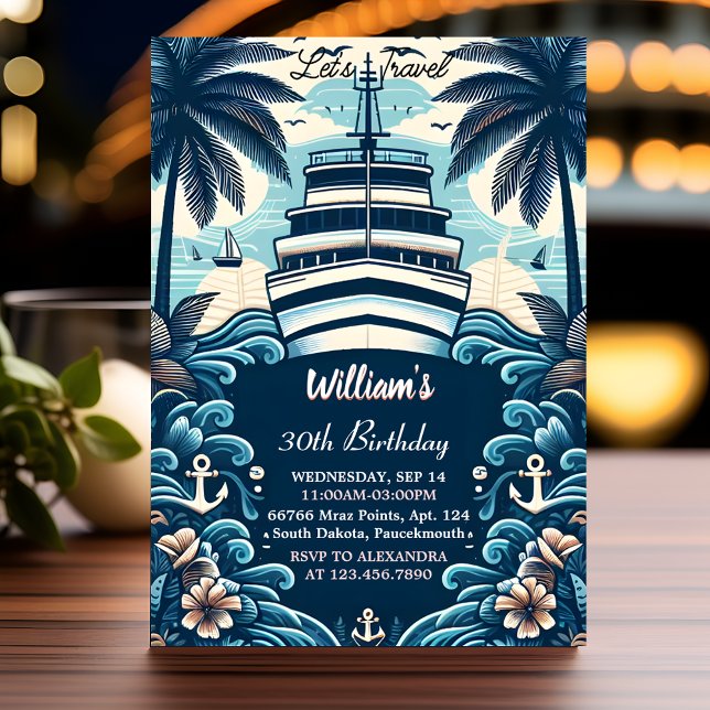 Into Ocean Waves Travel Anchor Yacht 30th Birthday Invitation (Creator Uploaded)