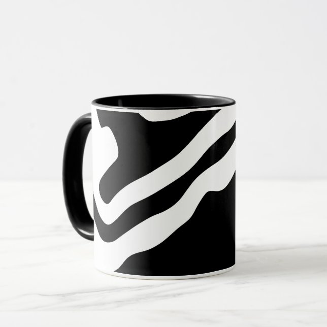 Into the Deep: Abstract Black & White Mug (Front Left)