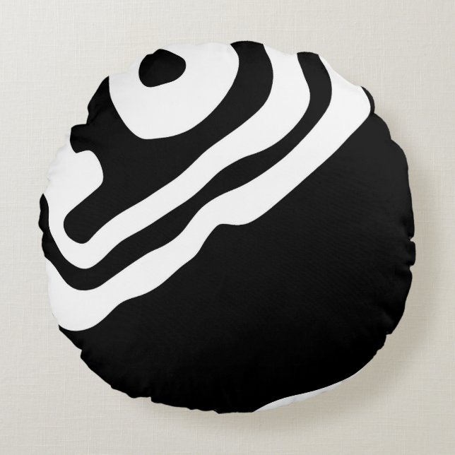 Into the Deep: Abstract Black & White Round Cushion (Front)