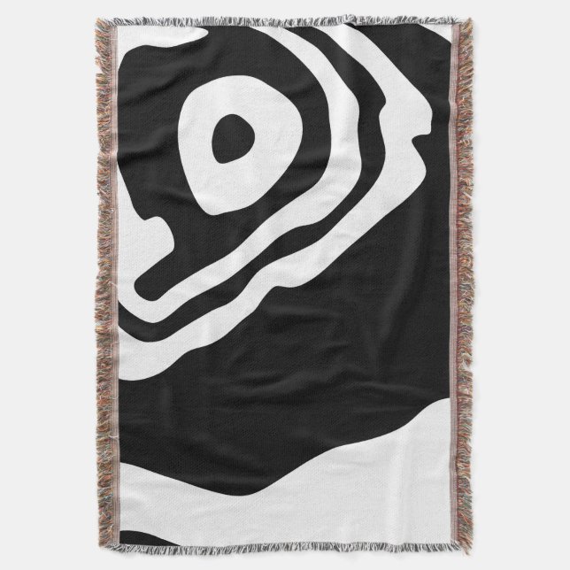 Into the Deep: Abstract Black & White Throw Blanket (Front Vertical)