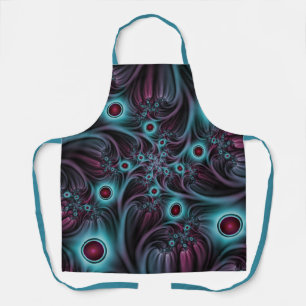 Into the Depth Blue Pink Abstract Fractal Art Apron
