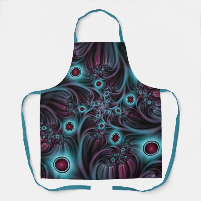 Into the Depth Blue Pink Abstract Fractal Art Apron (Front)