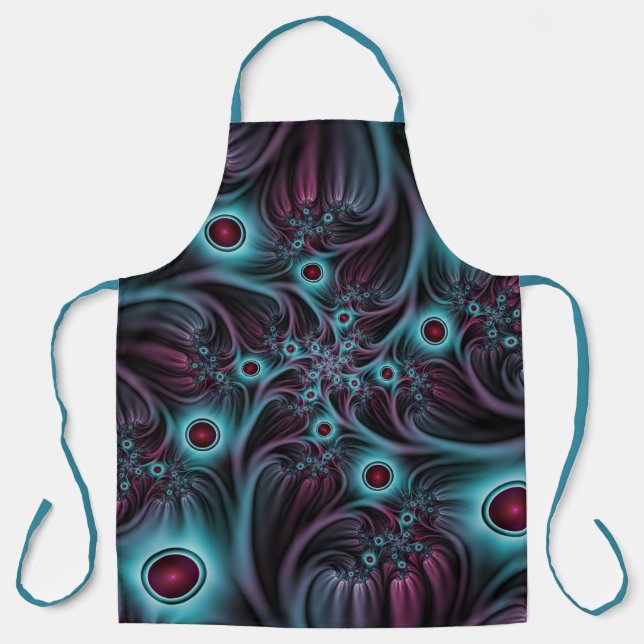 Into the Depth Blue Pink Abstract Fractal Art Apron (Front)