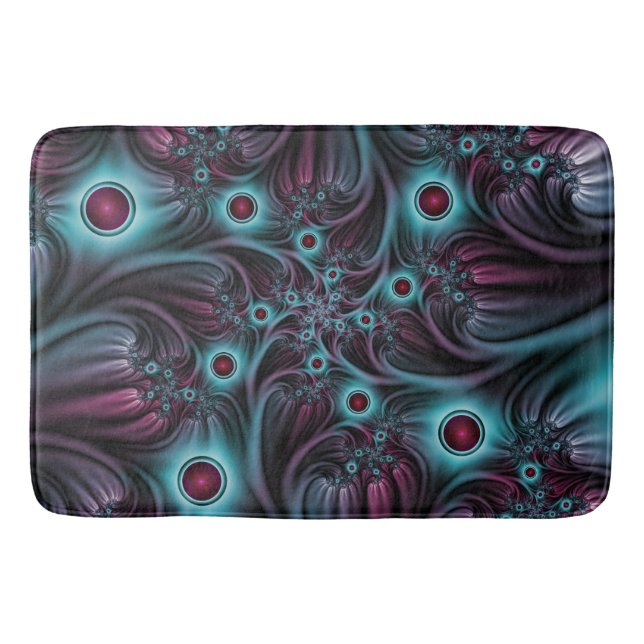 Into the Depth Blue Pink Abstract Fractal Art Bath Mat (Front)