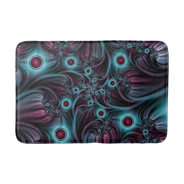 Into the Depth Blue Pink Abstract Fractal Art Bath Mat (Front)
