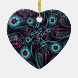 Into the Depth Blue Pink Abstract Fractal Art Ceramic Ornament