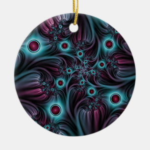 Into the Depth Blue Pink Abstract Fractal Art Ceramic Ornament
