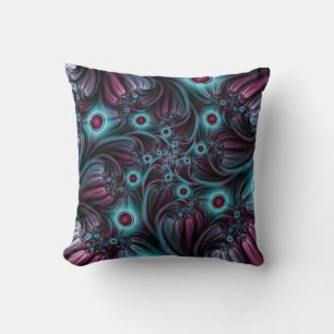 Into the Depth Blue Pink Abstract Fractal Art Cushion
