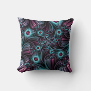 Into the Depth Blue Pink Abstract Fractal Art Cushion