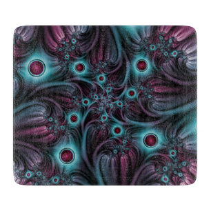 Into the Depth Blue Pink Abstract Fractal Art Cutting Board
