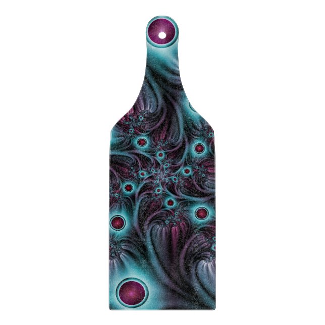Into the Depth Blue Pink Abstract Fractal Art Cutting Board (Front)
