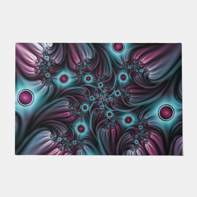 Into the Depth Blue Pink Abstract Fractal Art Doormat (Front)