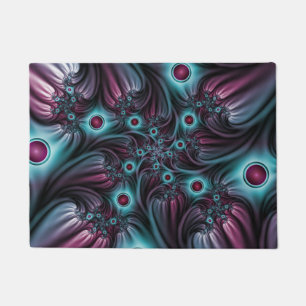 Into the Depth Blue Pink Abstract Fractal Art Doormat