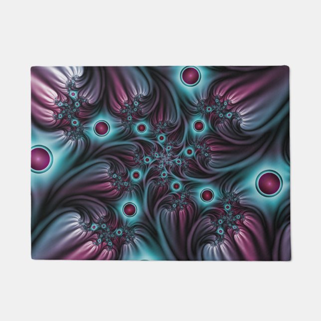 Into the Depth Blue Pink Abstract Fractal Art Doormat (Front)