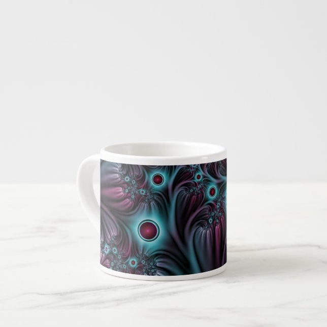 Into the Depth Blue Pink Abstract Fractal Art Espresso Cup (Front Left)