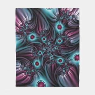 Into the Depth Blue Pink Abstract Fractal Art Fleece Blanket