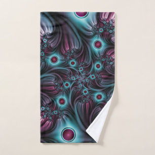 Into the Depth Blue Pink Abstract Fractal Art Hand Towel