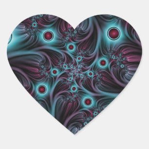 Into the Depth Blue Pink Abstract Fractal Art Heart Sticker
