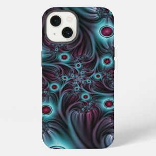 Into the Depth Blue Pink Abstract Fractal Art iPhone Case