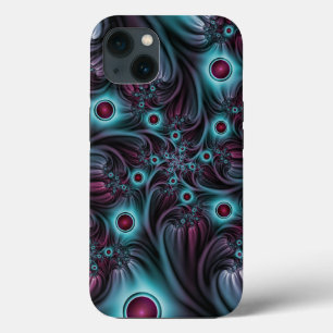 Into the Depth Blue Pink Abstract Fractal Art iPhone Case