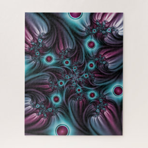 Into the Depth Blue Pink Abstract Fractal Art Jigsaw Puzzle