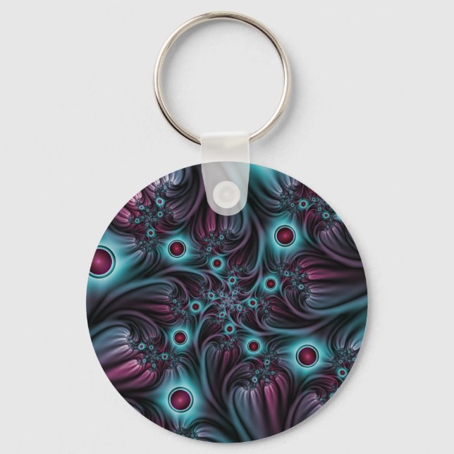 Into the Depth Blue Pink Abstract Fractal Art Key Ring (Front)
