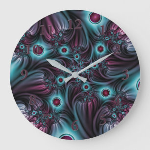 Into the Depth Blue Pink Abstract Fractal Art Large Clock
