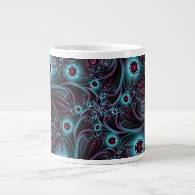 Into the Depth Blue Pink Abstract Fractal Art Large Coffee Mug (Front)