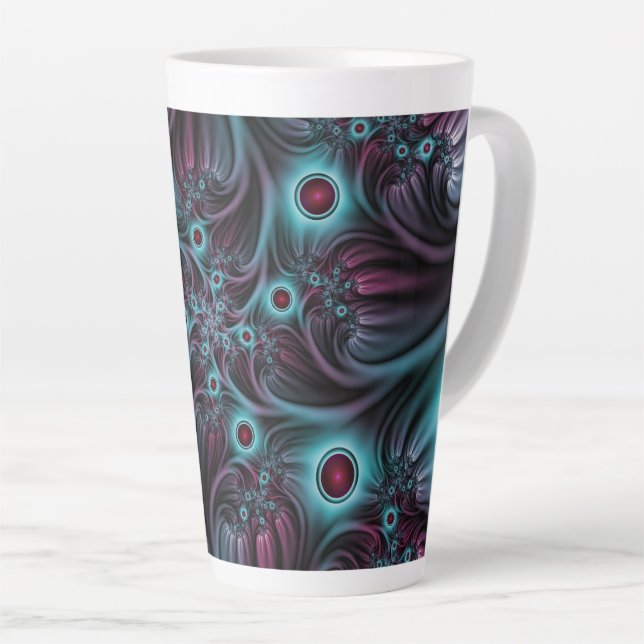 Into the Depth Blue Pink Abstract Fractal Art Latte Mug (Right Angle)