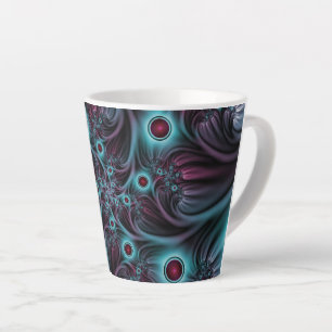 Into the Depth Blue Pink Abstract Fractal Art Latte Mug