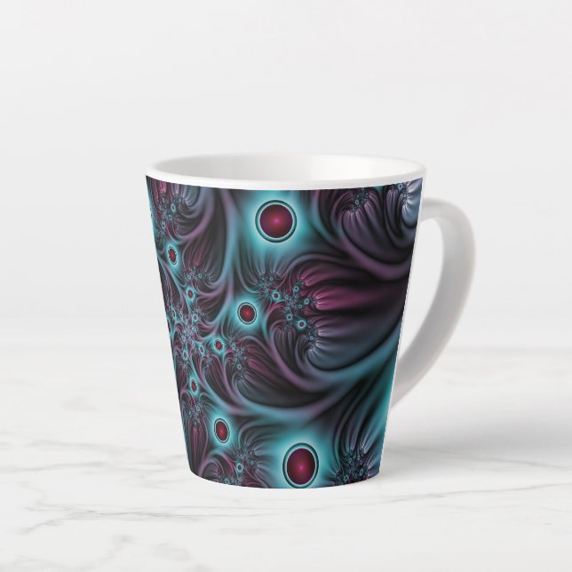Into the Depth Blue Pink Abstract Fractal Art Latte Mug (Right Angle)