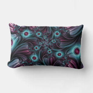 Into the Depth Blue Pink Abstract Fractal Art Lumbar Cushion