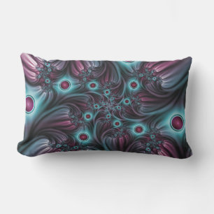 Into the Depth Blue Pink Abstract Fractal Art Lumbar Cushion