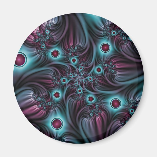 Into the Depth Blue Pink Abstract Fractal Art Magnet (Front)