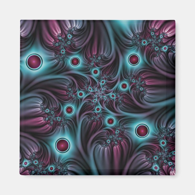 Into the Depth Blue Pink Abstract Fractal Art Magnet (Front)