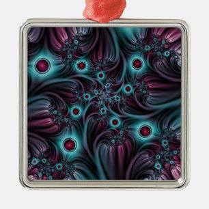 Into the Depth Blue Pink Abstract Fractal Art Metal Ornament