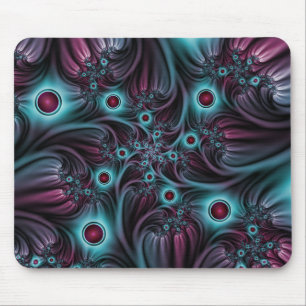 Into the Depth Blue Pink Abstract Fractal Art Mouse Pad