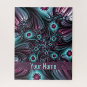 Into the Depth Blue Pink Abstract Fractal Art Name Jigsaw Puzzle