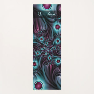 Into the Depth Blue Pink Abstract Fractal Art Name Yoga Mat