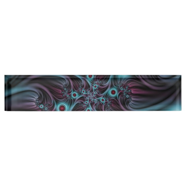 Into the Depth Blue Pink Abstract Fractal Art Nameplate (Front)